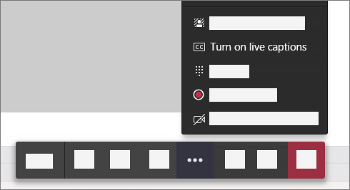To use live captions in a meeting, go to your meeting controls and select More options  More options *** > Turn on live captions (preview).