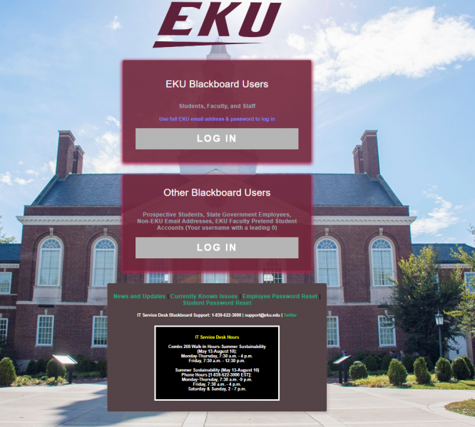 The main login page (learn.eku.edu) will have a different look--background image and top EKU logo.